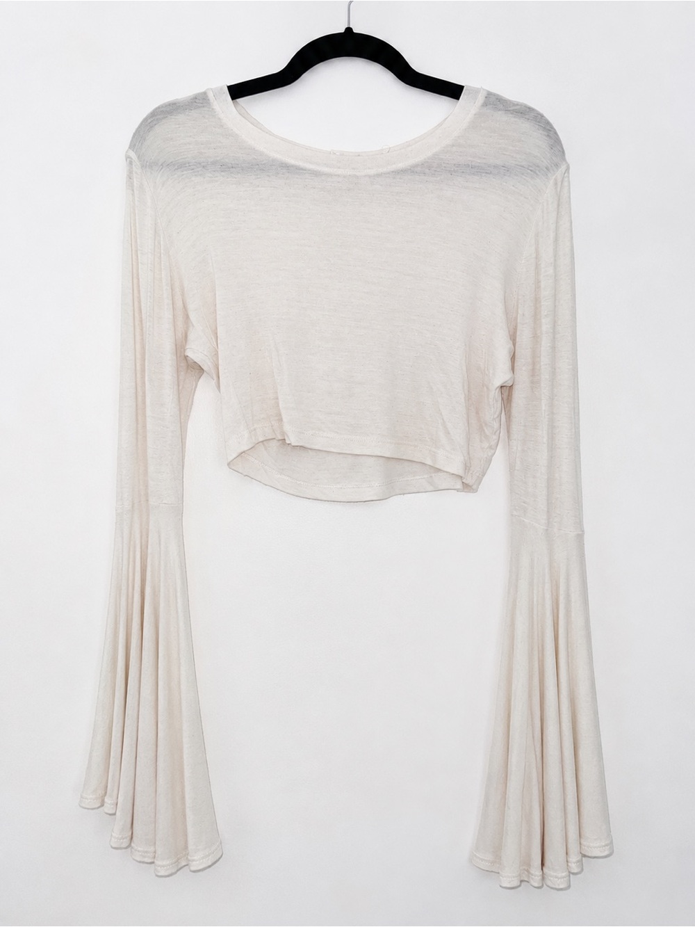 Audrey 3+1 Ivory Extreme Bell Sleeve Cropped Top